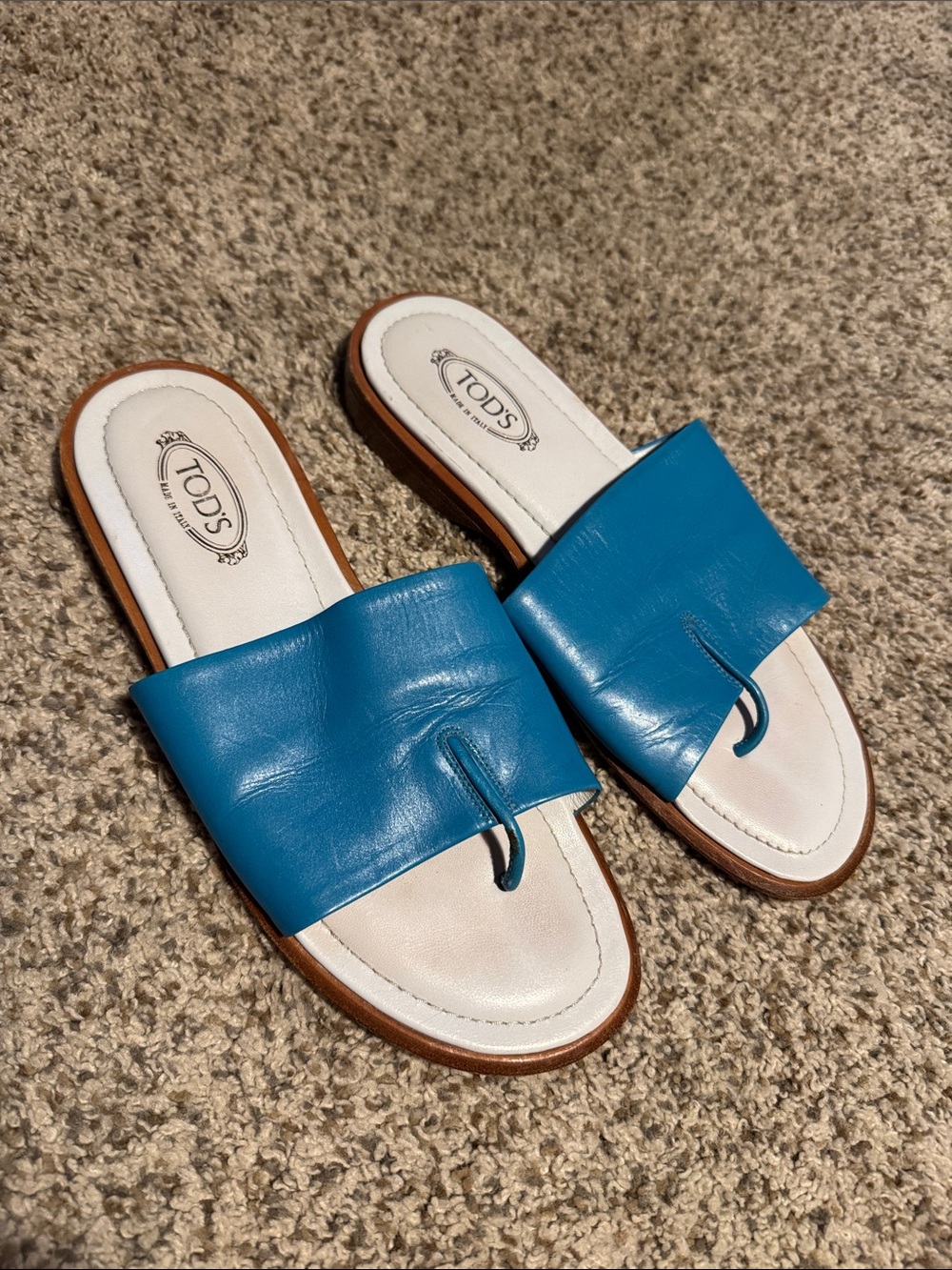 TOD'S Turquoise Leather Slide Mules - 36.5